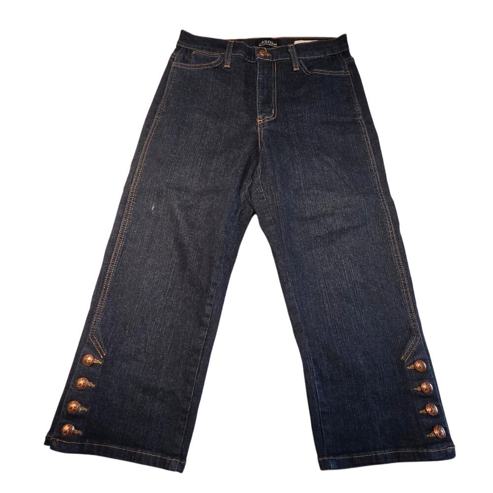 NYDJ Capri Jeans Size 6 Denim Button Cuff Mid Rise Stretch Blue Nautical